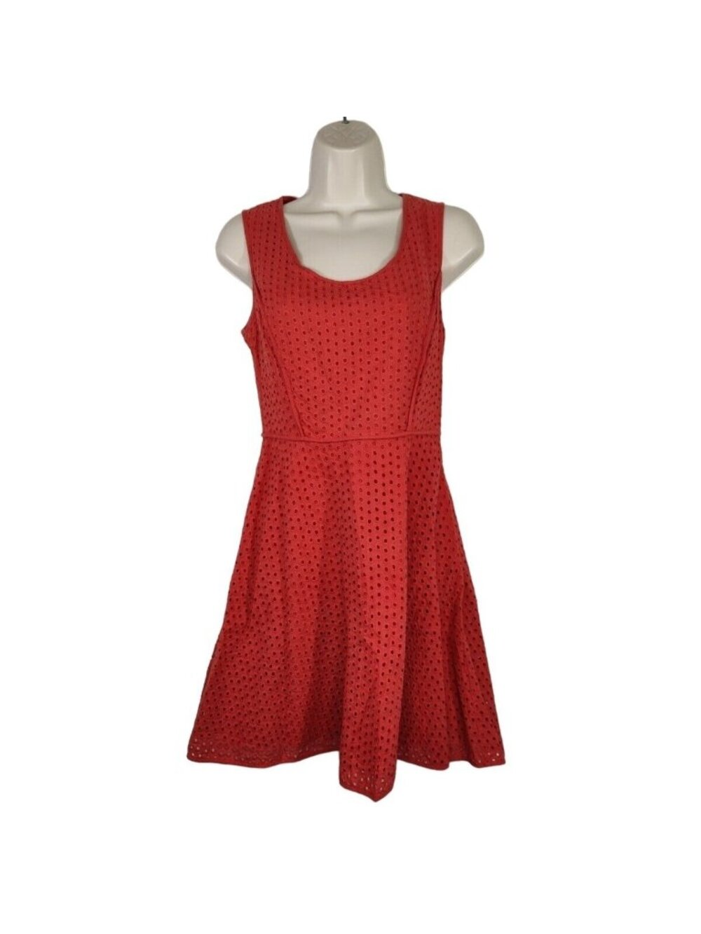 Max Studio A-line Dress Fit and Flare Size XS Orange Sleeveless Eyelet Preppy